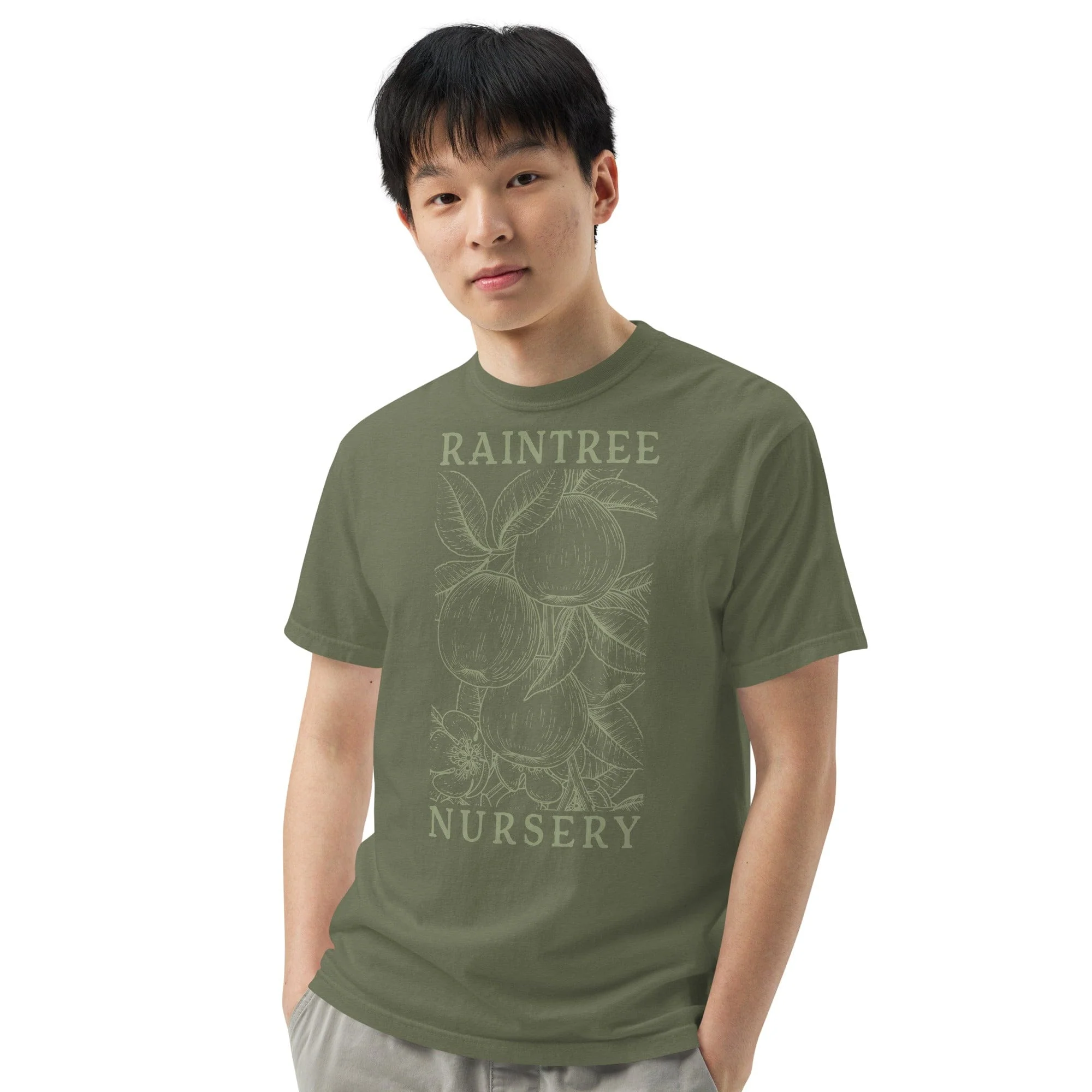 Apple Print Unisex T-Shirt in Olive - Image 2