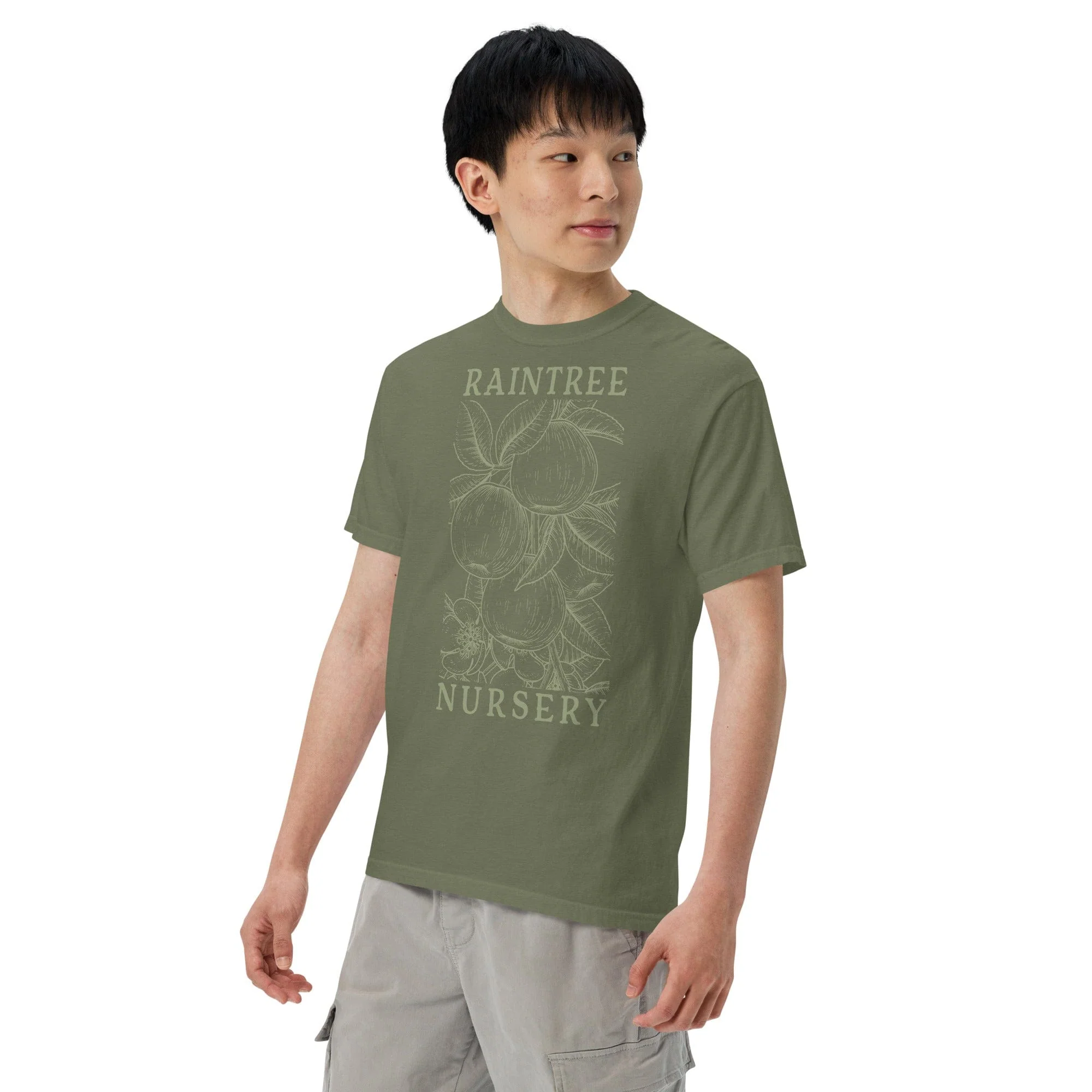 Apple Print Unisex T-Shirt in Olive - Image 3